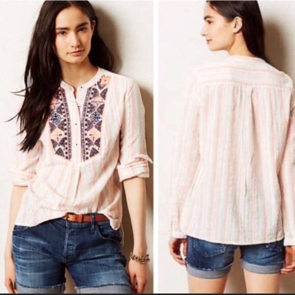 Anthro|Holding Horses embroidered top